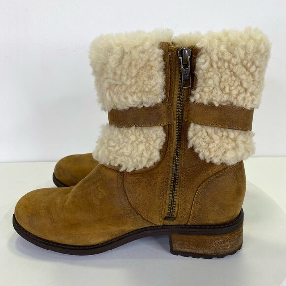 UGG Blayre II Shearling Leather Ankle Boot Womens 6 Chestnut Brown Winter Cozy - Picture 13 of 15